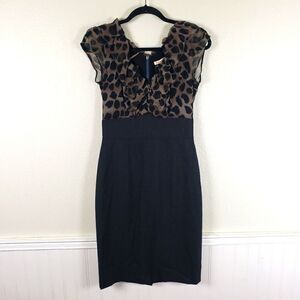 Women's Rebecca Taylor Animal Cheetah Print Fitted Wool Blend Zip Up Dress Sz 06